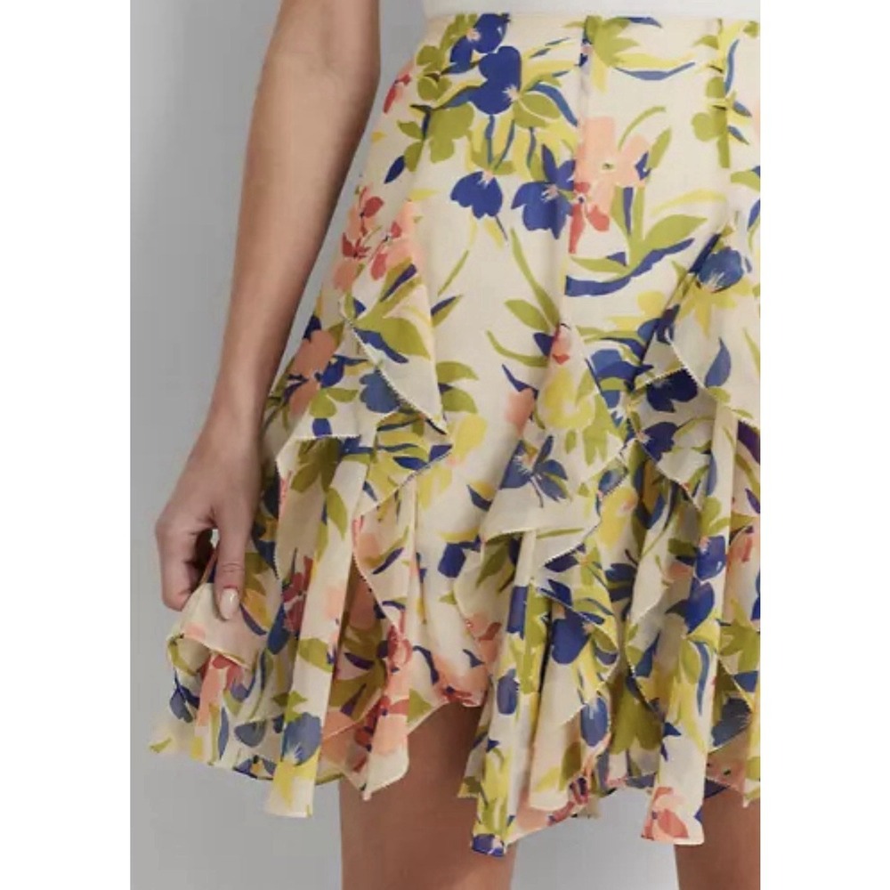 Ralph Lauren NWT Size 4 Floral Ruffle Trim Georgette Mini Skirt